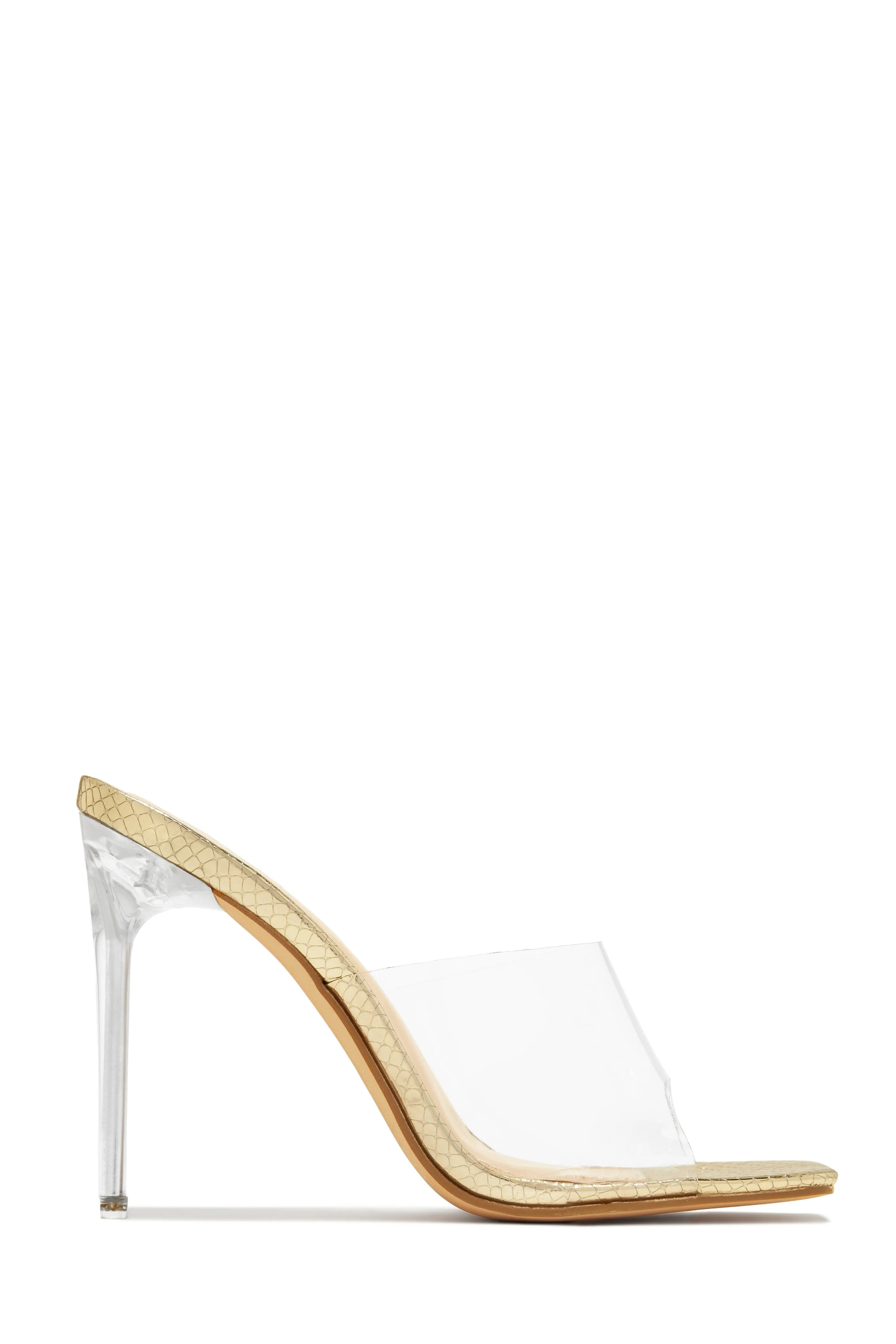 Amerie Clear High Heel Mules - Gold