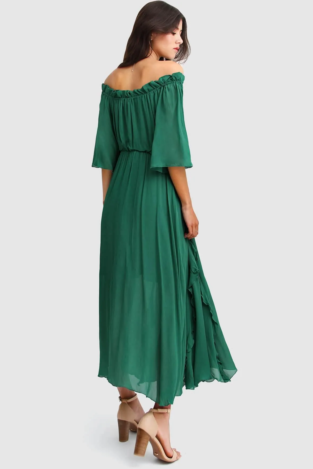 Amour Amour Ruffled Maxi Dress in Dark Green