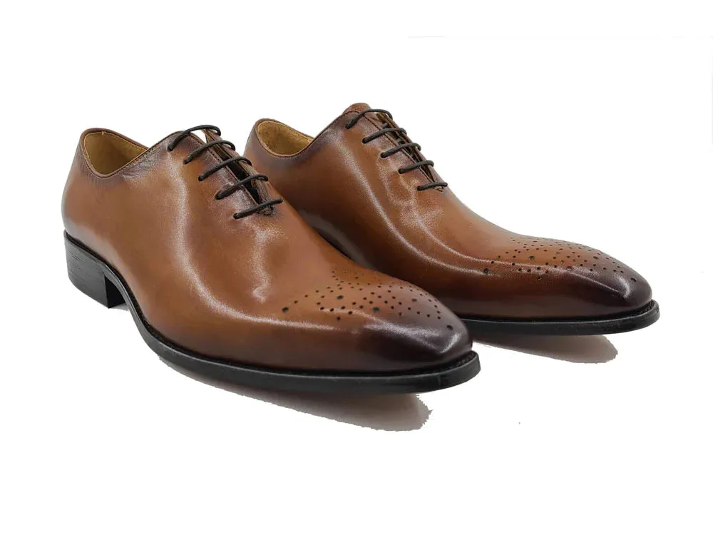 Burnished Calfskin Lace-Up Oxford Cognac