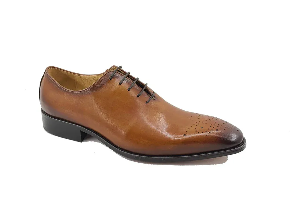 Burnished Calfskin Lace-Up Oxford Cognac