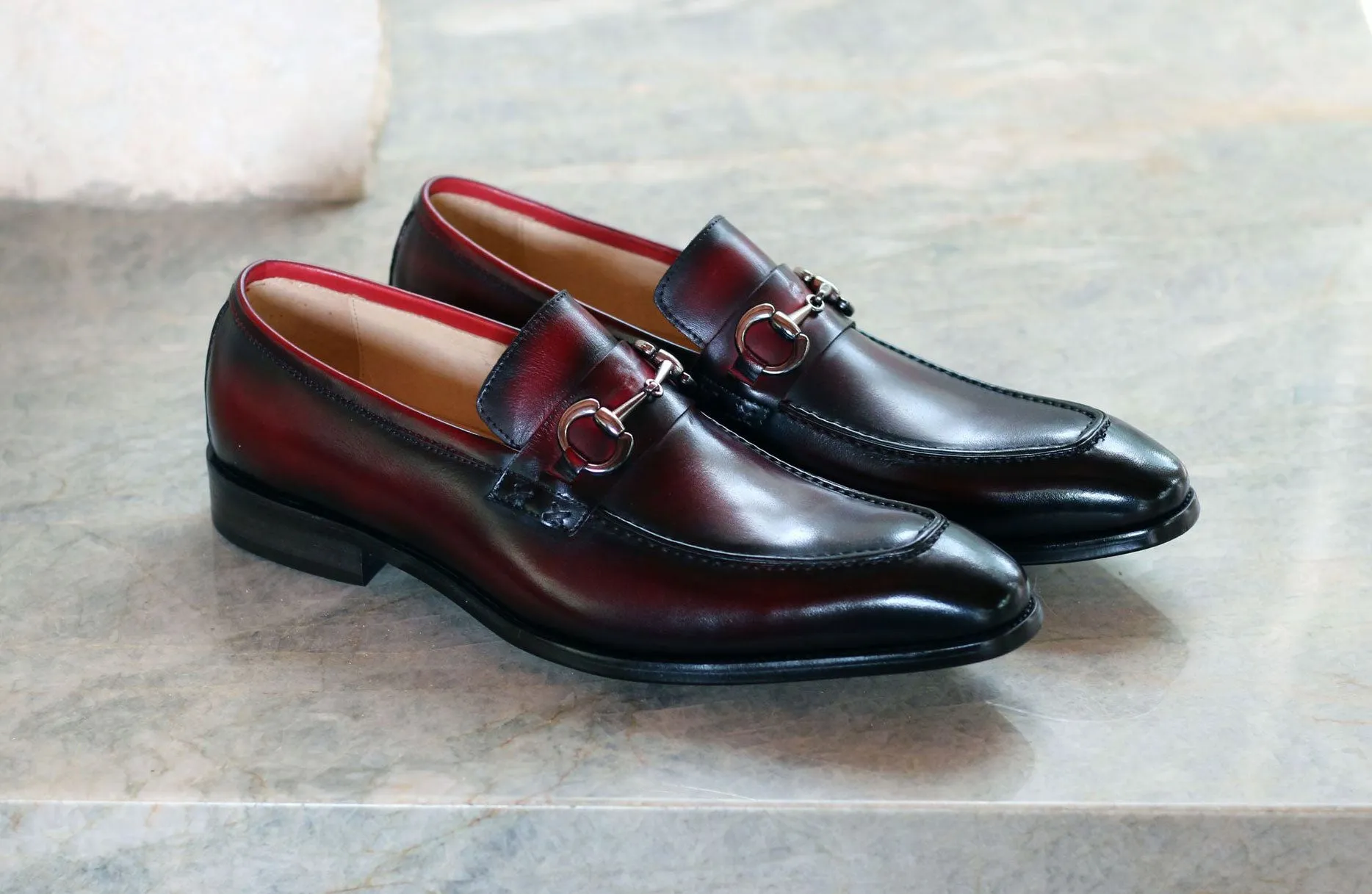 Burnished Calfskin Slip-On Loafer Burgundy