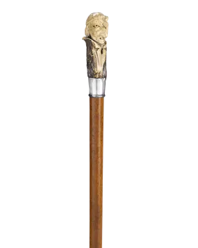 Carved Antler Folk Art Cane