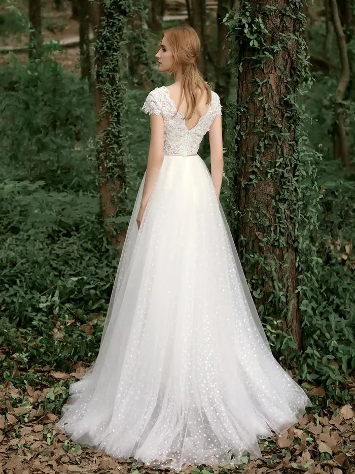 Chic A Line Wedding Dresses Ivory Tulle Beach Wedding Dresses ER2004