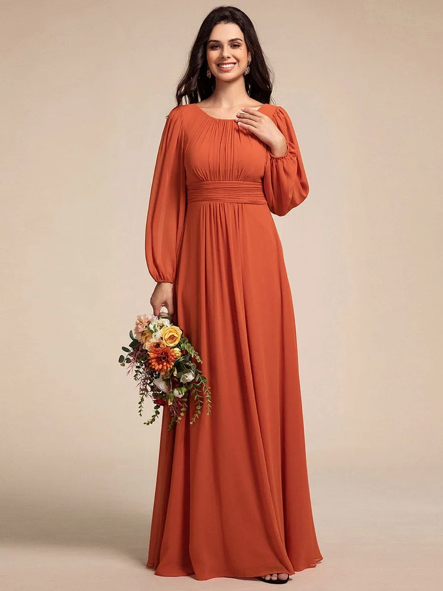 Chiffon High Empire Waist Puff Sleeve Mother Dress