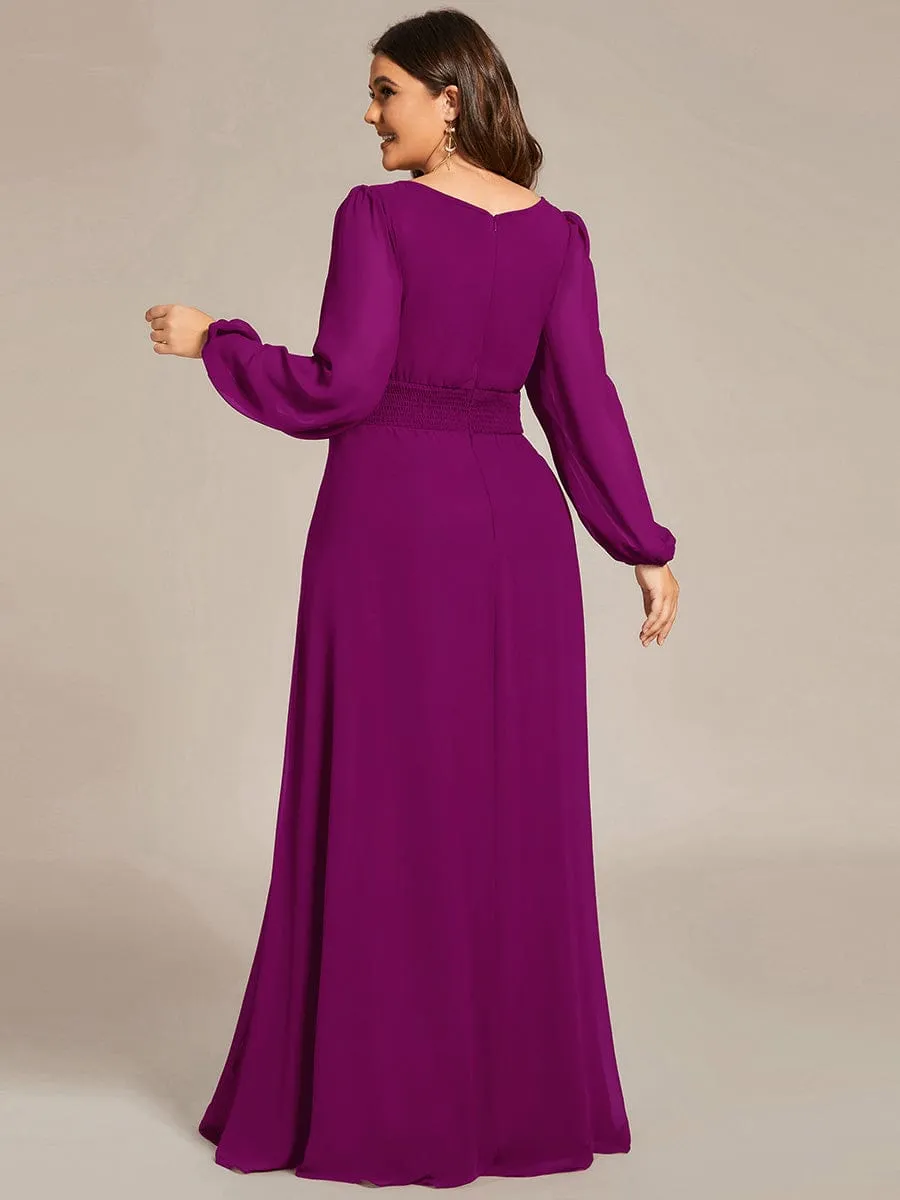 Chiffon High Empire Waist Puff Sleeve Mother Dress