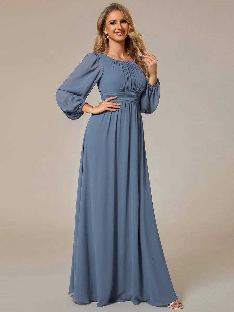 Chiffon High Empire Waist Puff Sleeve Mother Dress