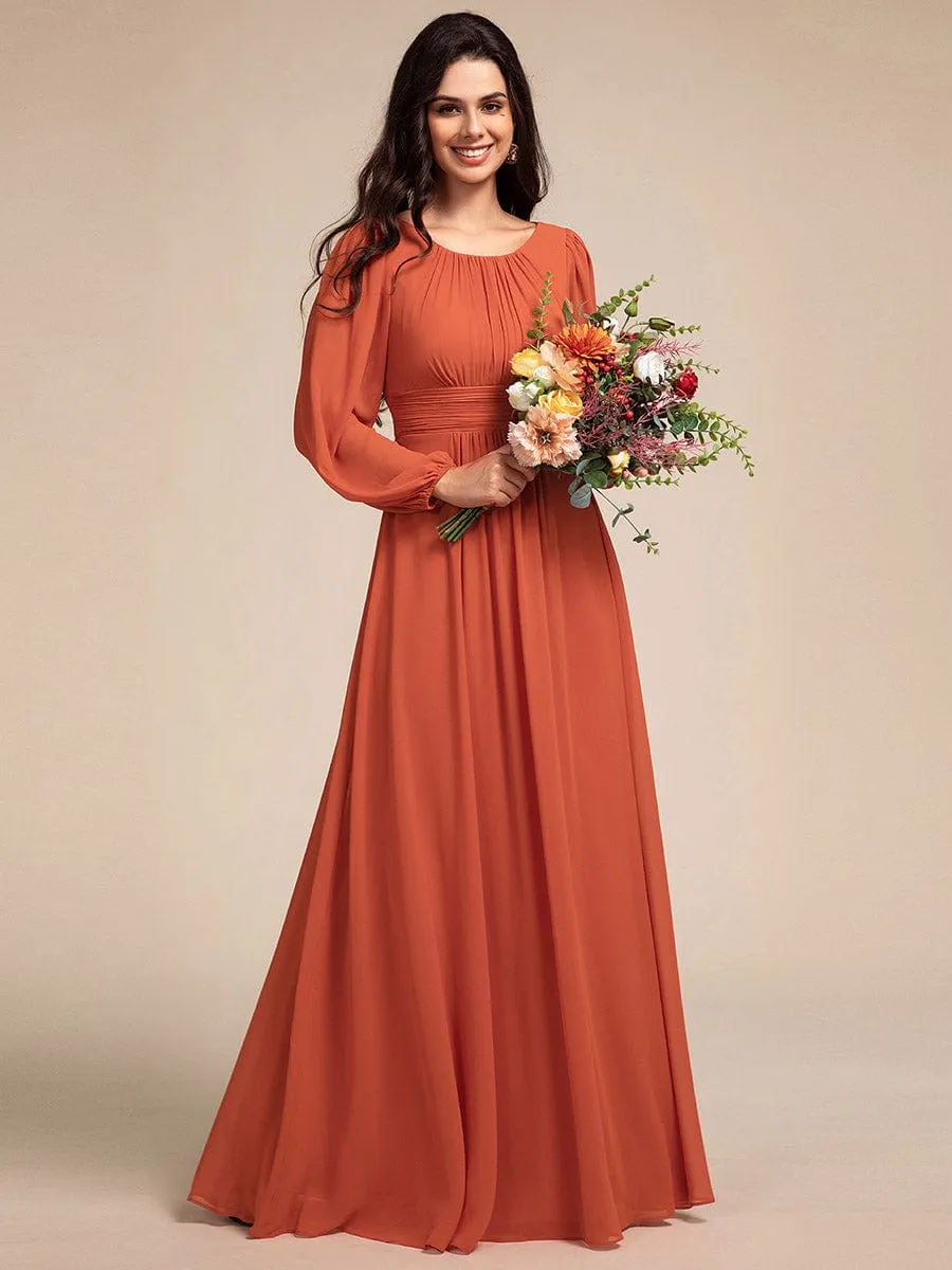 Chiffon High Empire Waist Puff Sleeve Mother Dress