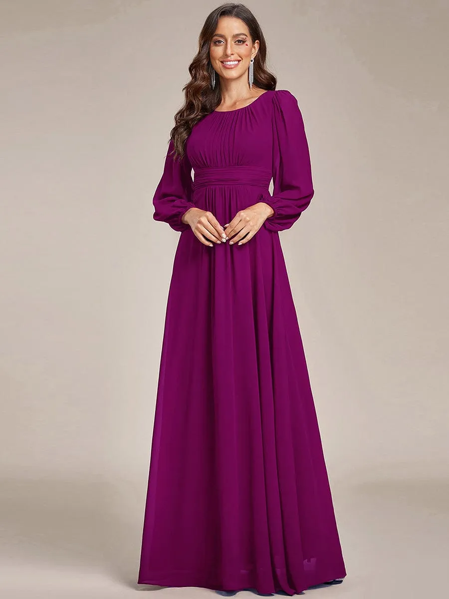 Chiffon High Empire Waist Puff Sleeve Mother Dress