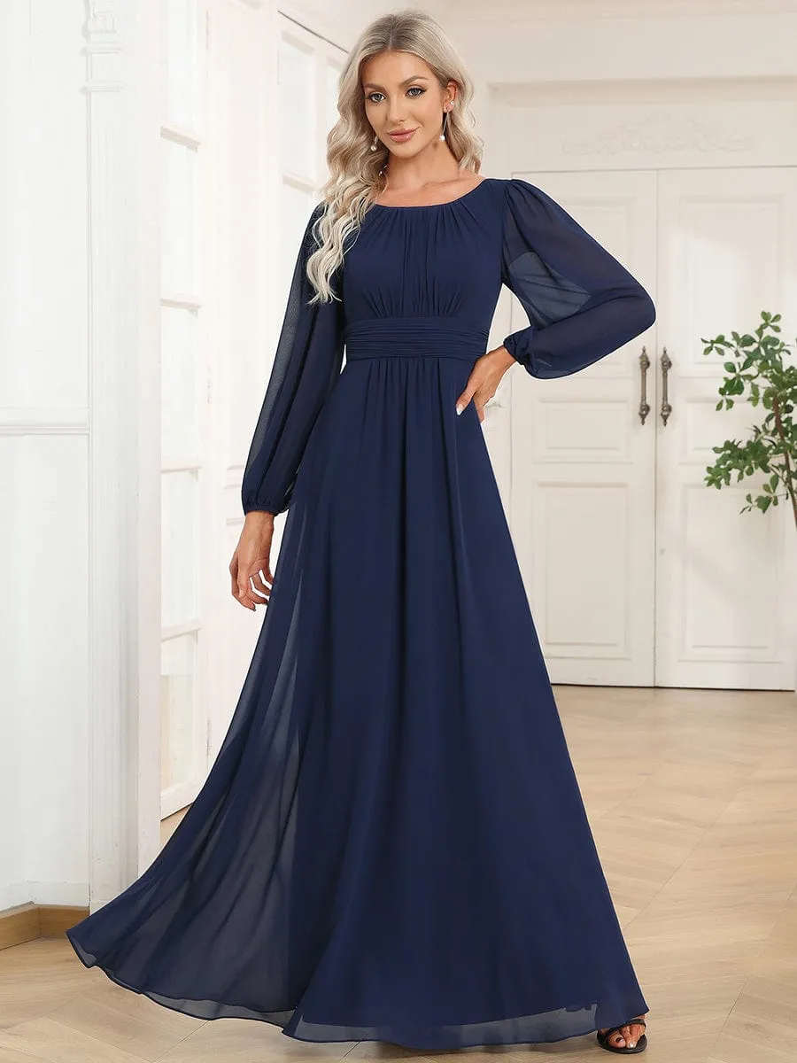 Chiffon High Empire Waist Puff Sleeve Mother Dress