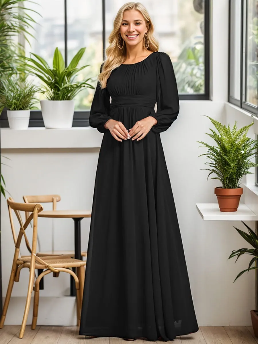 Chiffon High Empire Waist Puff Sleeve Mother Dress