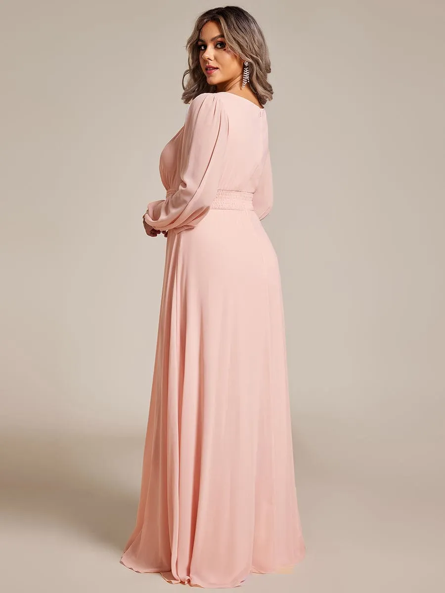 Chiffon High Empire Waist Puff Sleeve Mother Dress