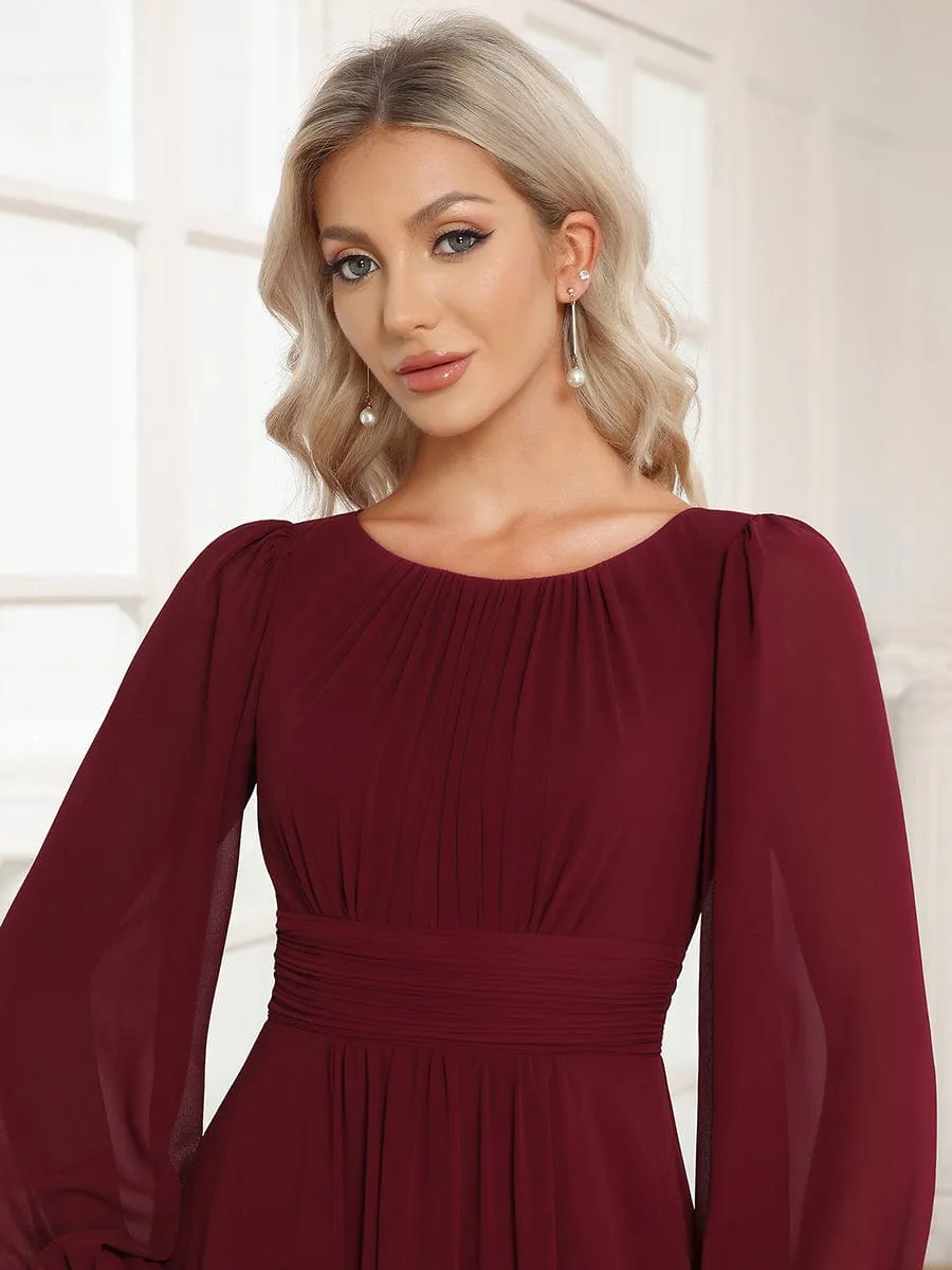 Chiffon High Empire Waist Puff Sleeve Mother Dress