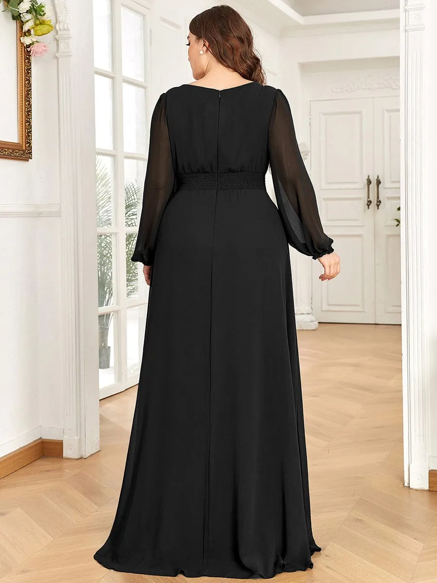 Chiffon High Empire Waist Puff Sleeve Mother Dress