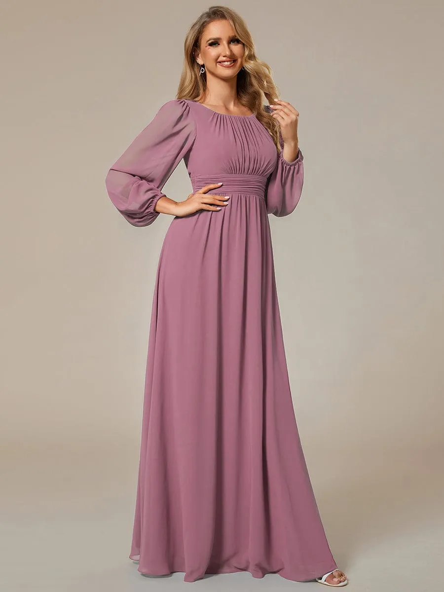 Chiffon High Empire Waist Puff Sleeve Mother Dress