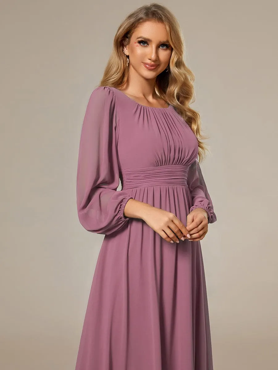 Chiffon High Empire Waist Puff Sleeve Mother Dress