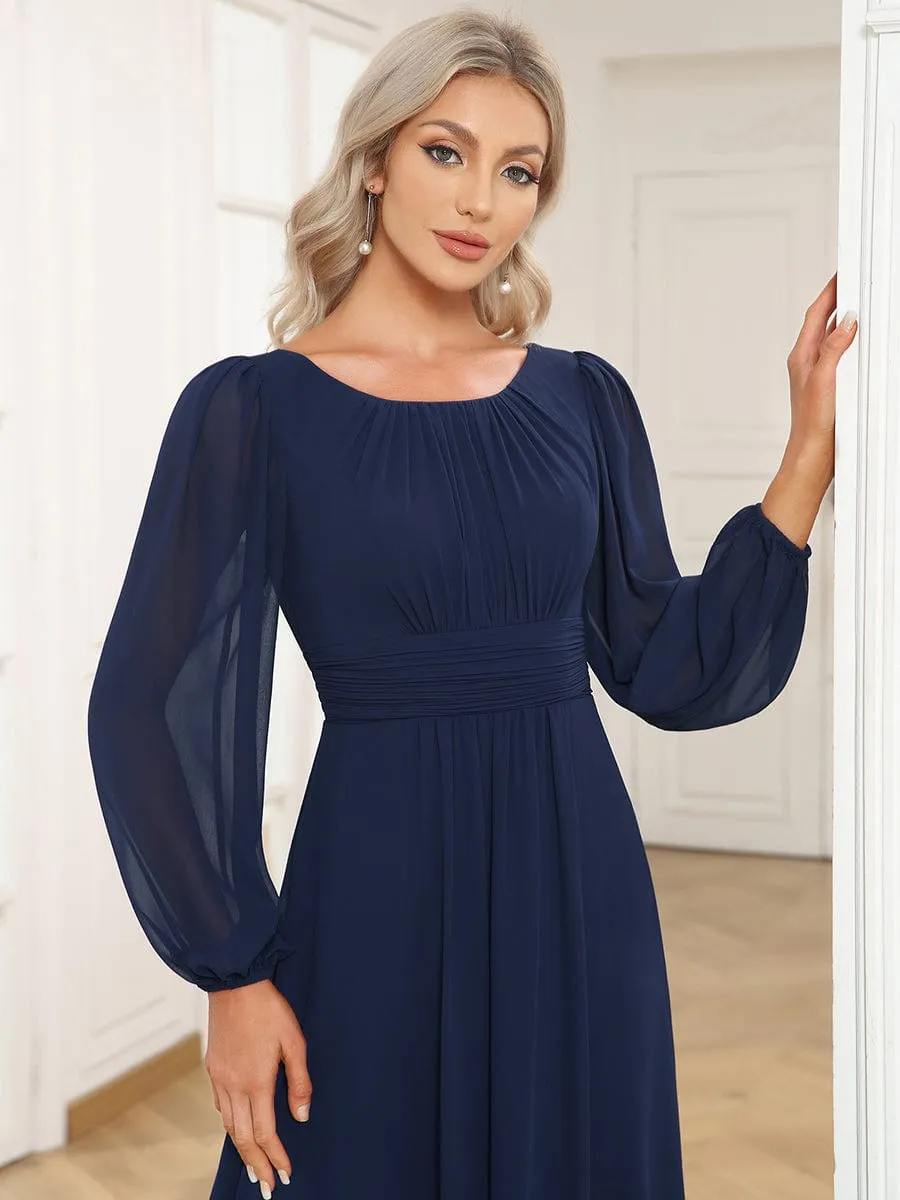 Chiffon High Empire Waist Puff Sleeve Mother Dress