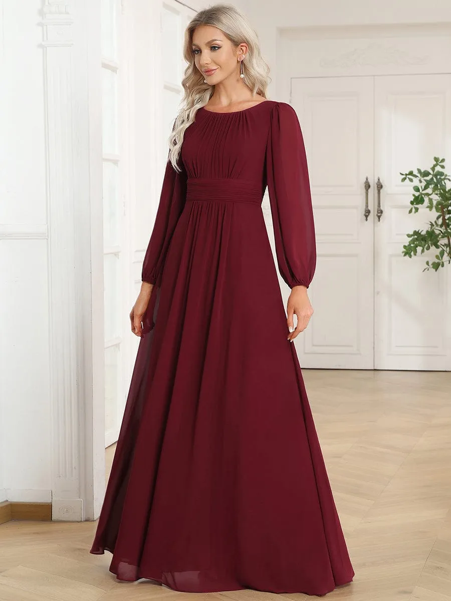 Chiffon High Empire Waist Puff Sleeve Mother Dress