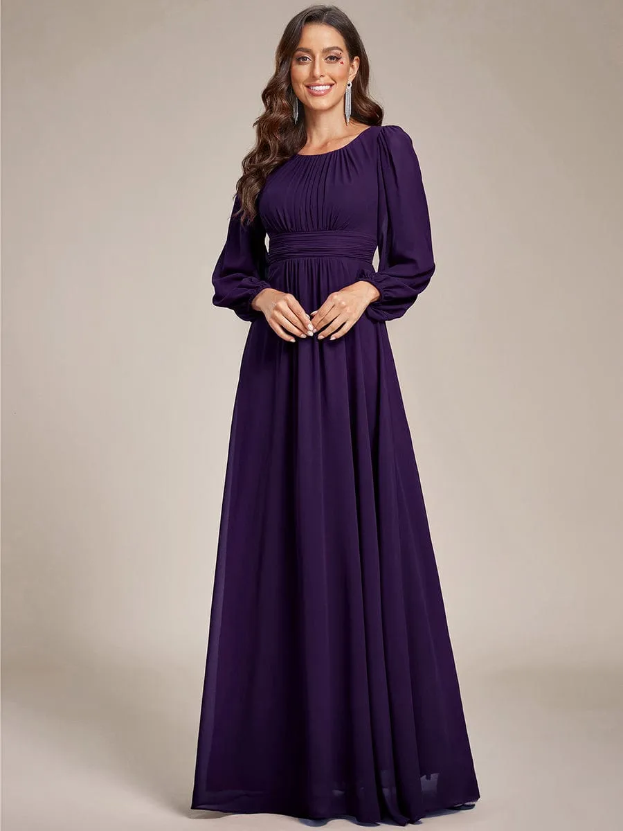 Chiffon High Empire Waist Puff Sleeve Mother Dress