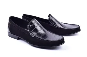 Corrente Crocodile Embossed Calfskin & Suede Loafer Black