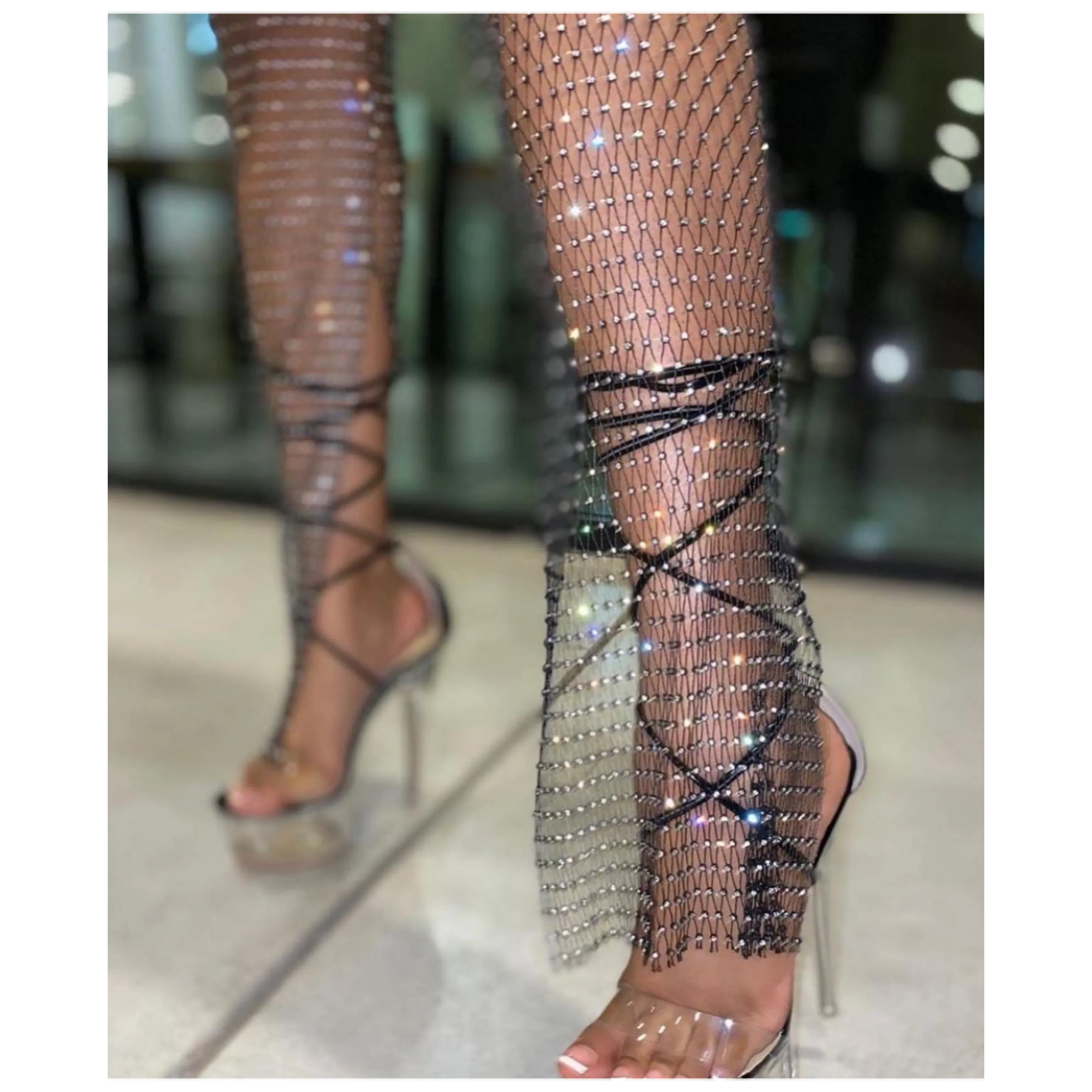 Diamond Studded Fishnet Pants