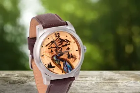 Fly Fishing Gift Wood Watch- A River Runs Through It, Gift for Dad Husband Son