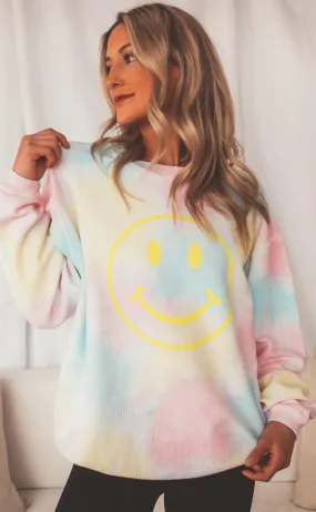 friday   saturday: smiley face corded sweatshirt - tie dye