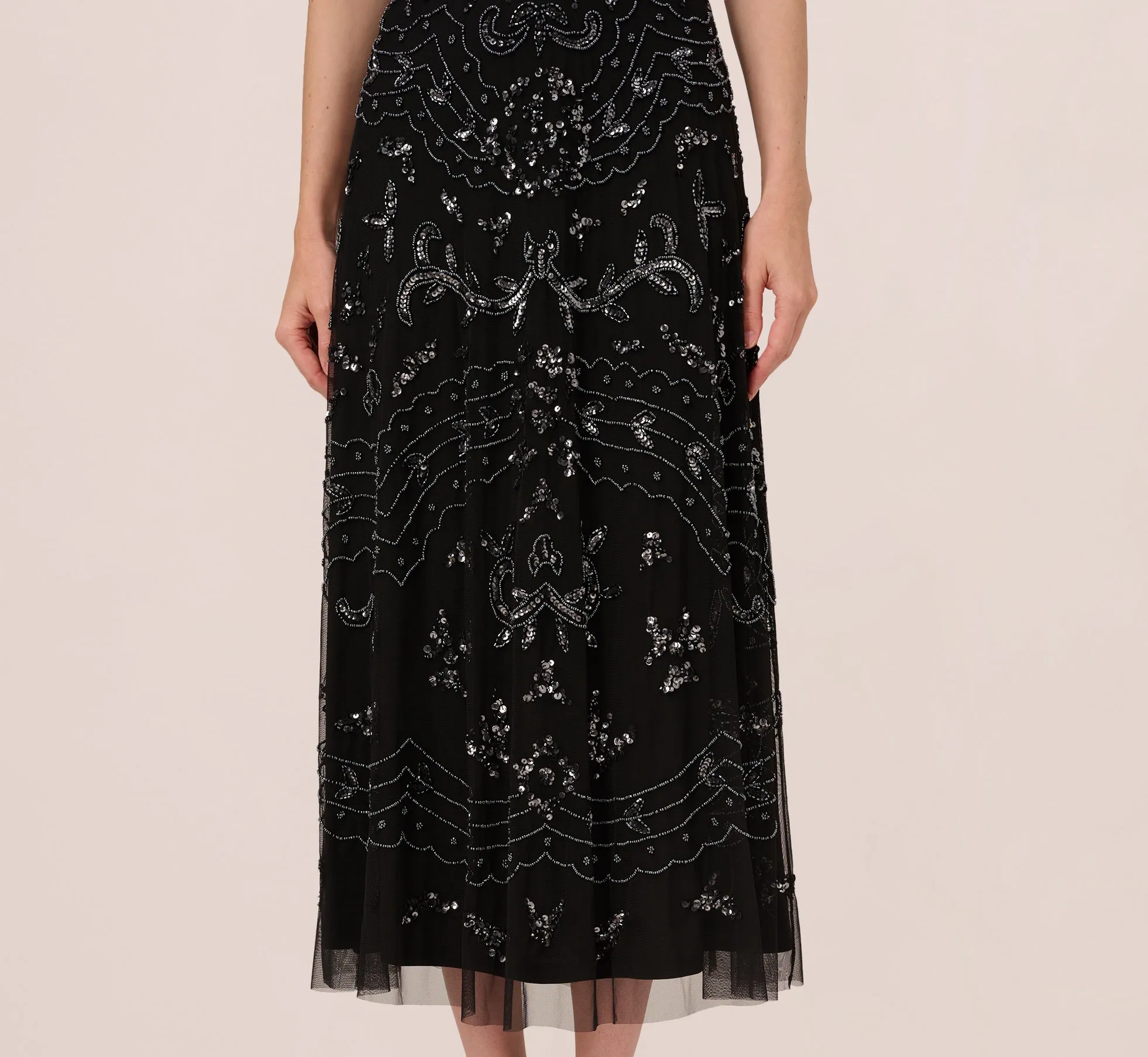 Hand-Beaded Ankle-Length Dress In Black Gunmetal