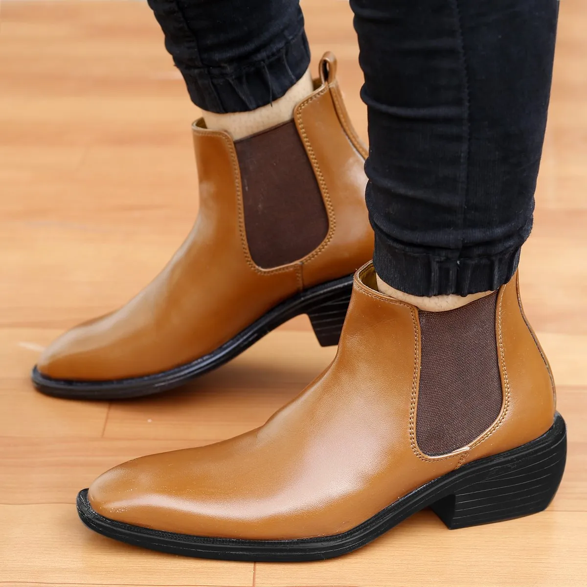 Men's 3 Inch Hidden Height Increasing Fashionable Chelsea Boots