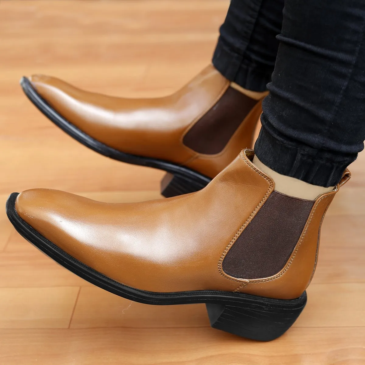 Men's 3 Inch Hidden Height Increasing Fashionable Chelsea Boots