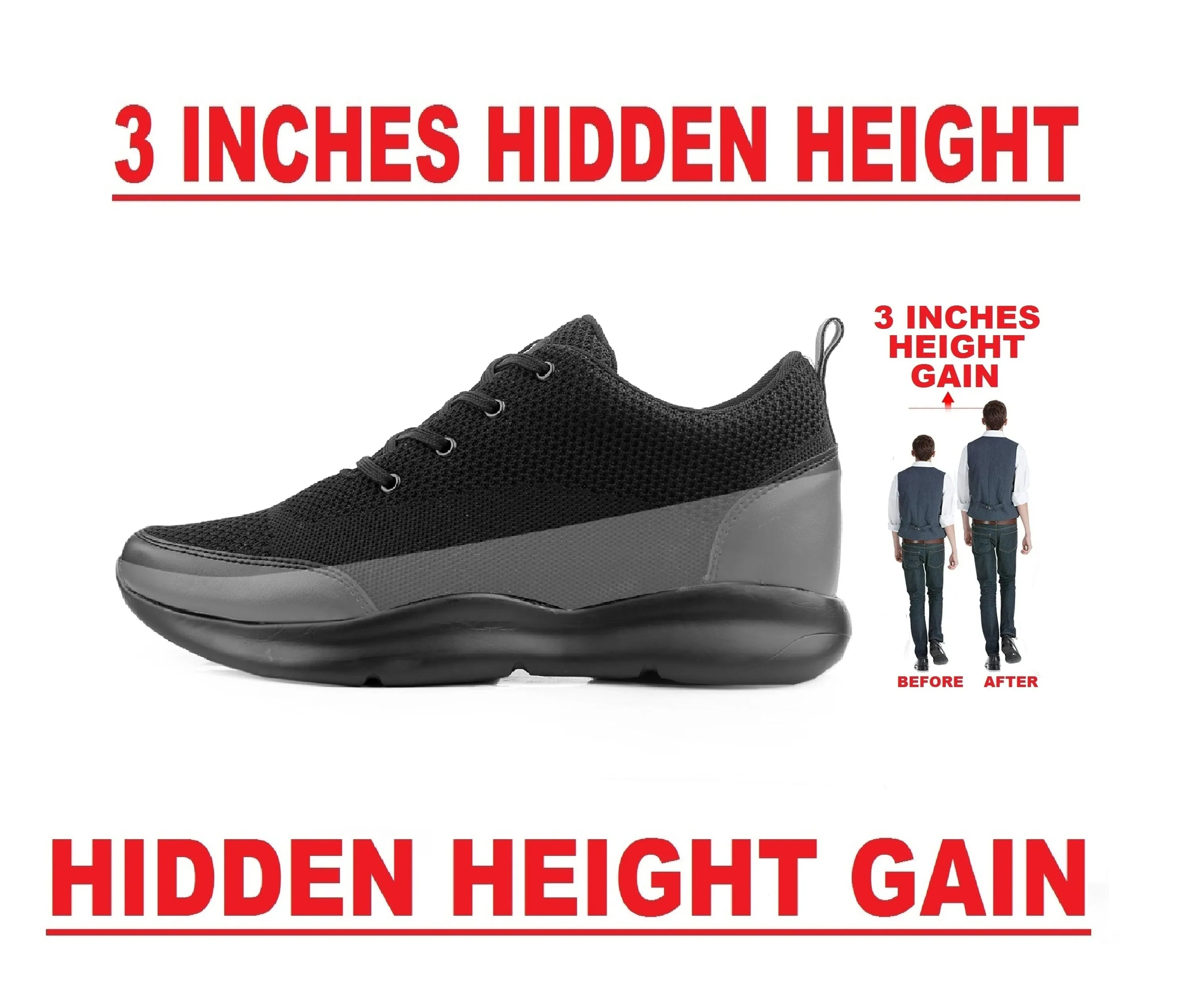 Men's 3 Inch Hidden Height Increasing Stylish Casual Sports Lace-Up Shoes