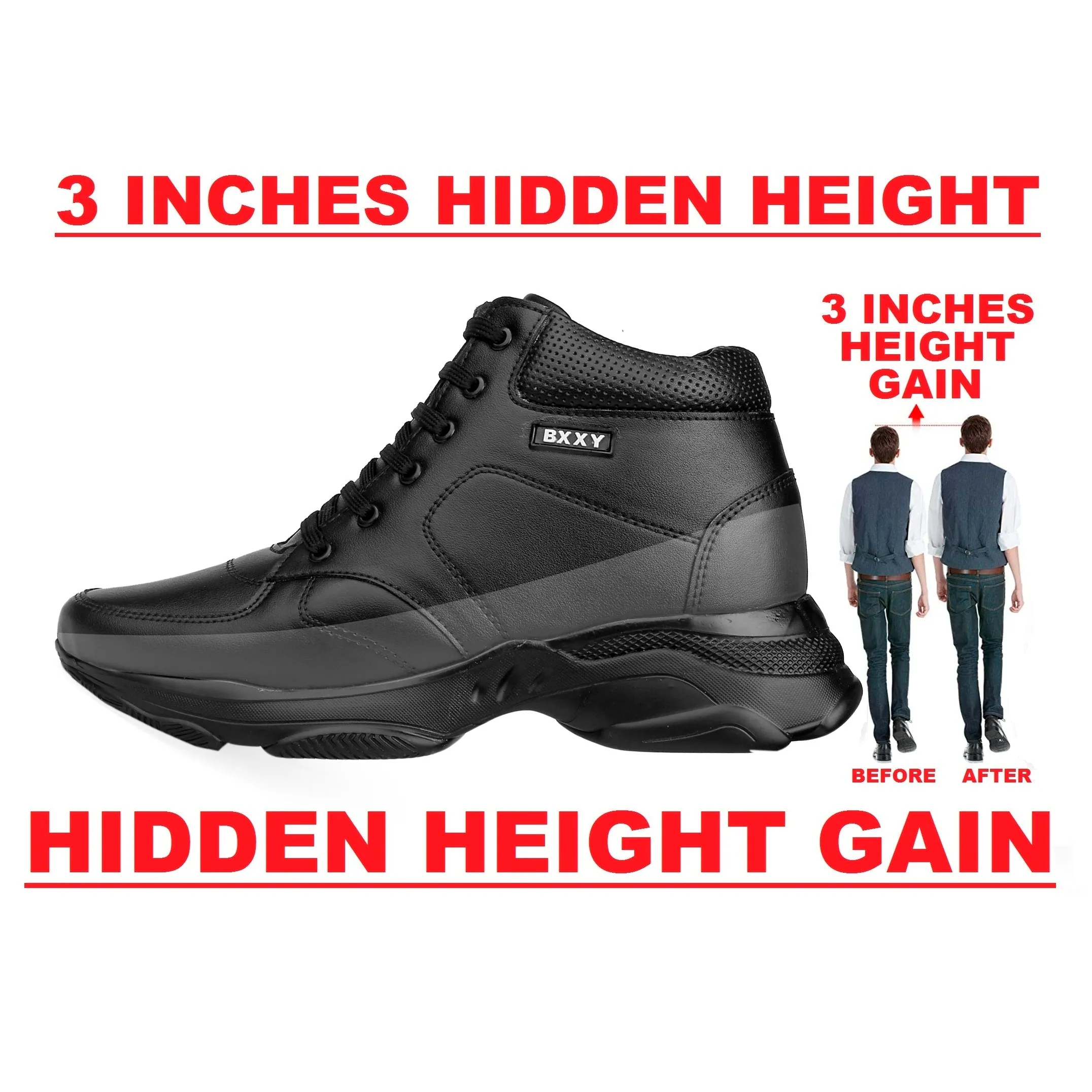 Men's 3 Inch Hidden Height Increasing Stylish Lace-up Boots