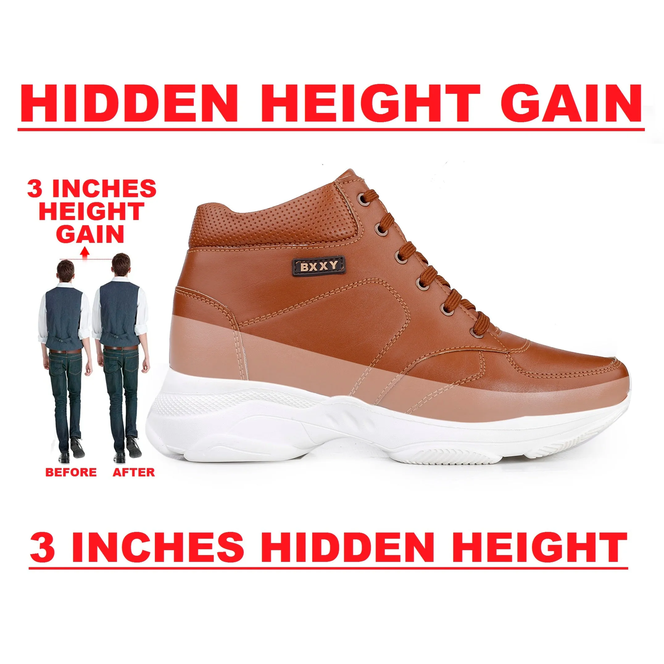 Men's 3 Inch Hidden Height Increasing Stylish Lace-up Boots