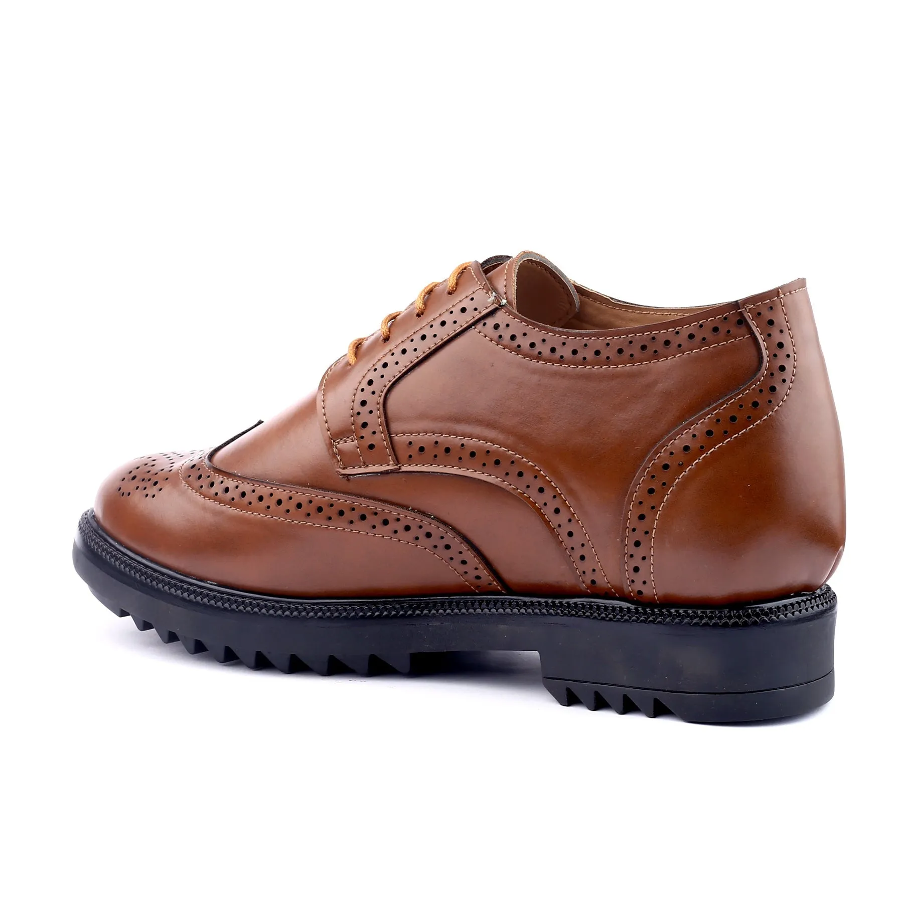 Men's 3.5 inch Hidden Height Increasing Faux Leather Brogue Lace-up Shoes