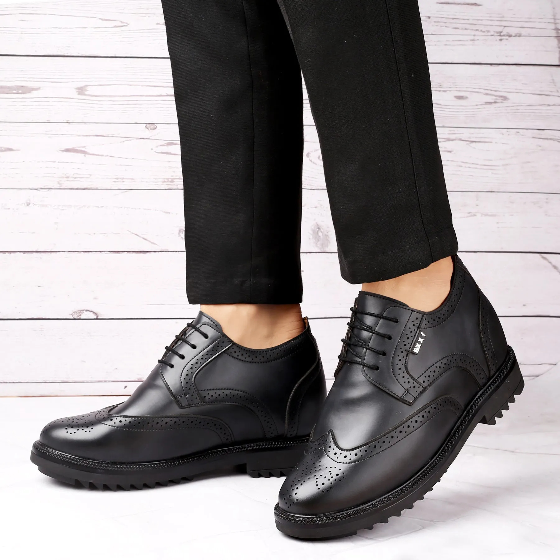 Men's 3.5 inch Hidden Height Increasing Faux Leather Brogue Lace-up Shoes