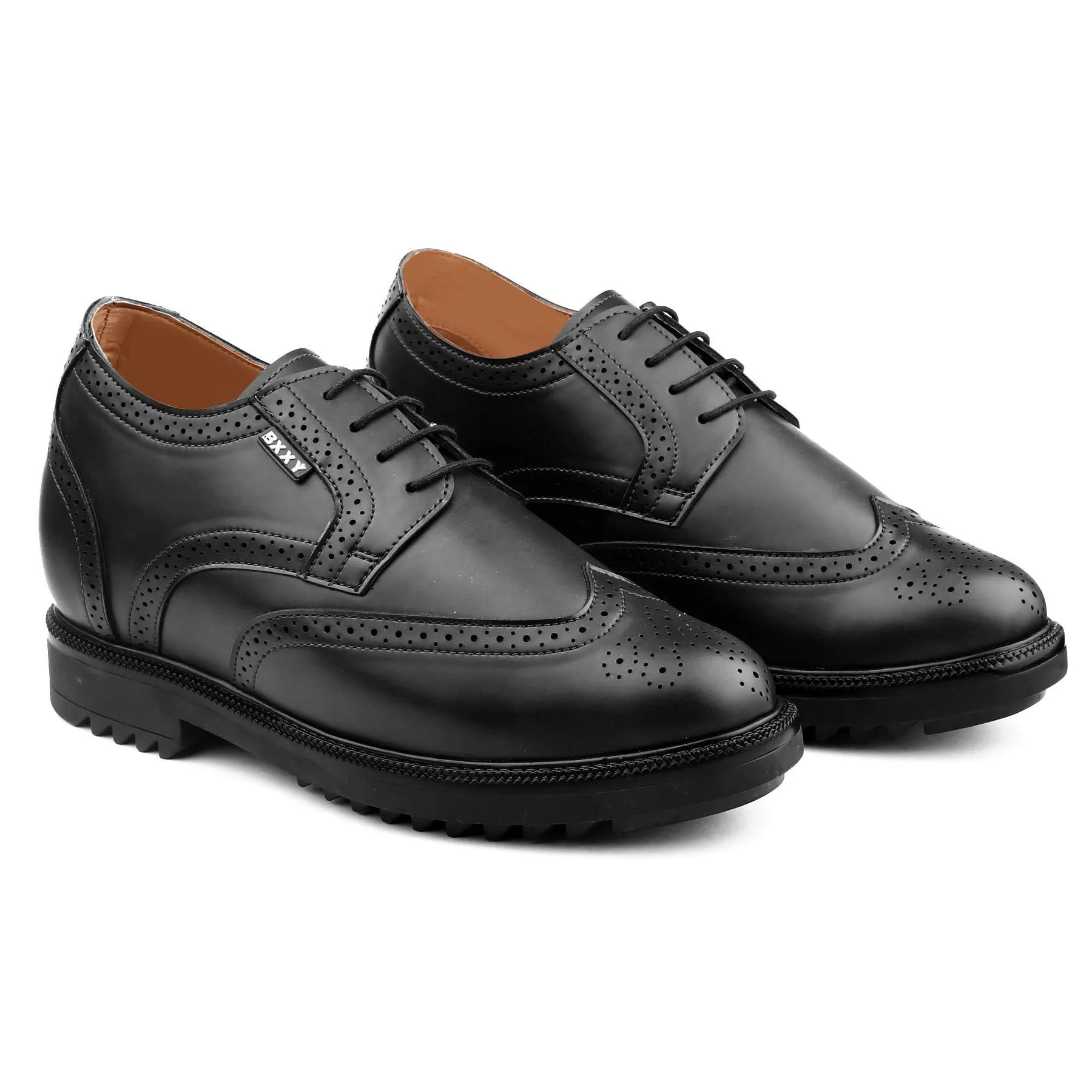 Men's 3.5 inch Hidden Height Increasing Faux Leather Formal Brogue Shoes