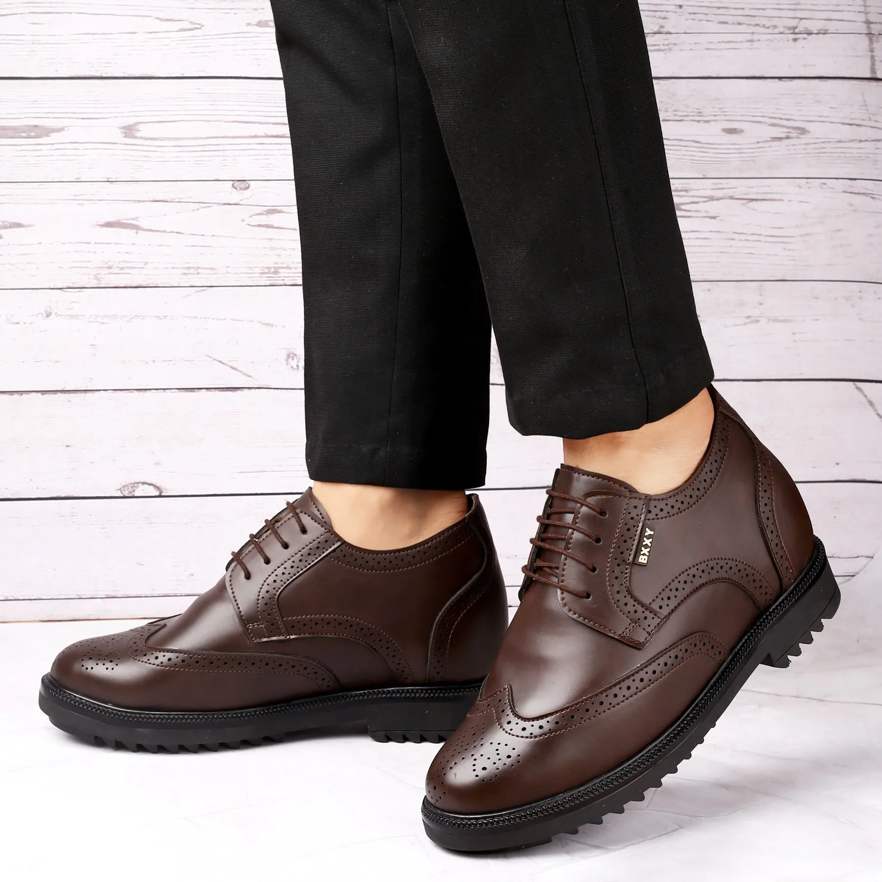 Men's 3.5 inch Hidden Height Increasing Faux Leather Formal Brogue Shoes