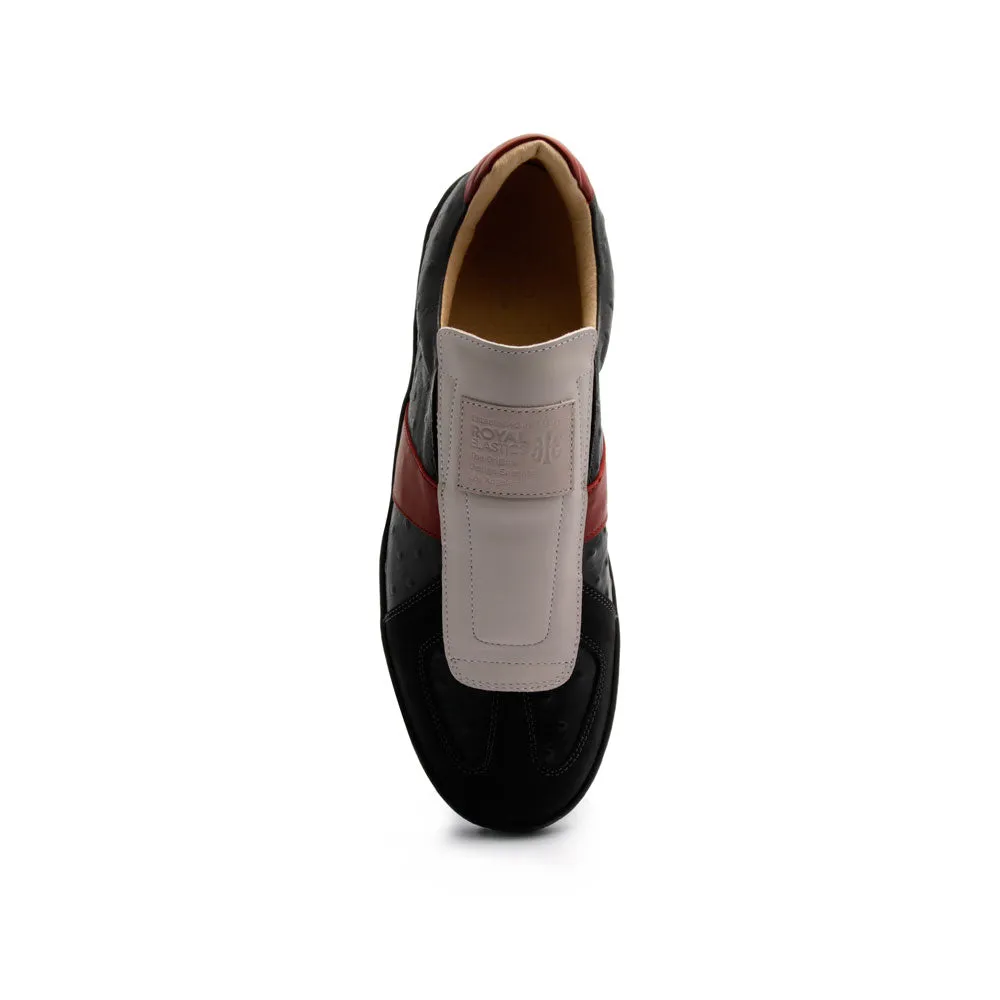 Men's Smooth Black Red Leather Low Tops 01584-819