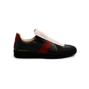 Men's Smooth Black Red Leather Low Tops 01584-819