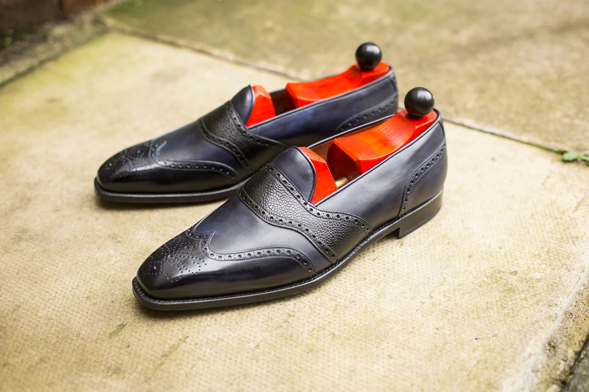 Piau - MTO - Navy Museum Calf / Black Soft Grain - MGF Last - Single Leather Sole