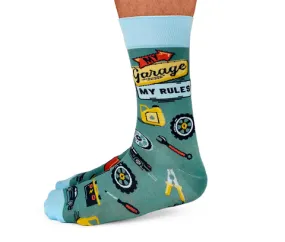 "Garage Guru" Cotton Crew Socks by Uptown Sox - Large