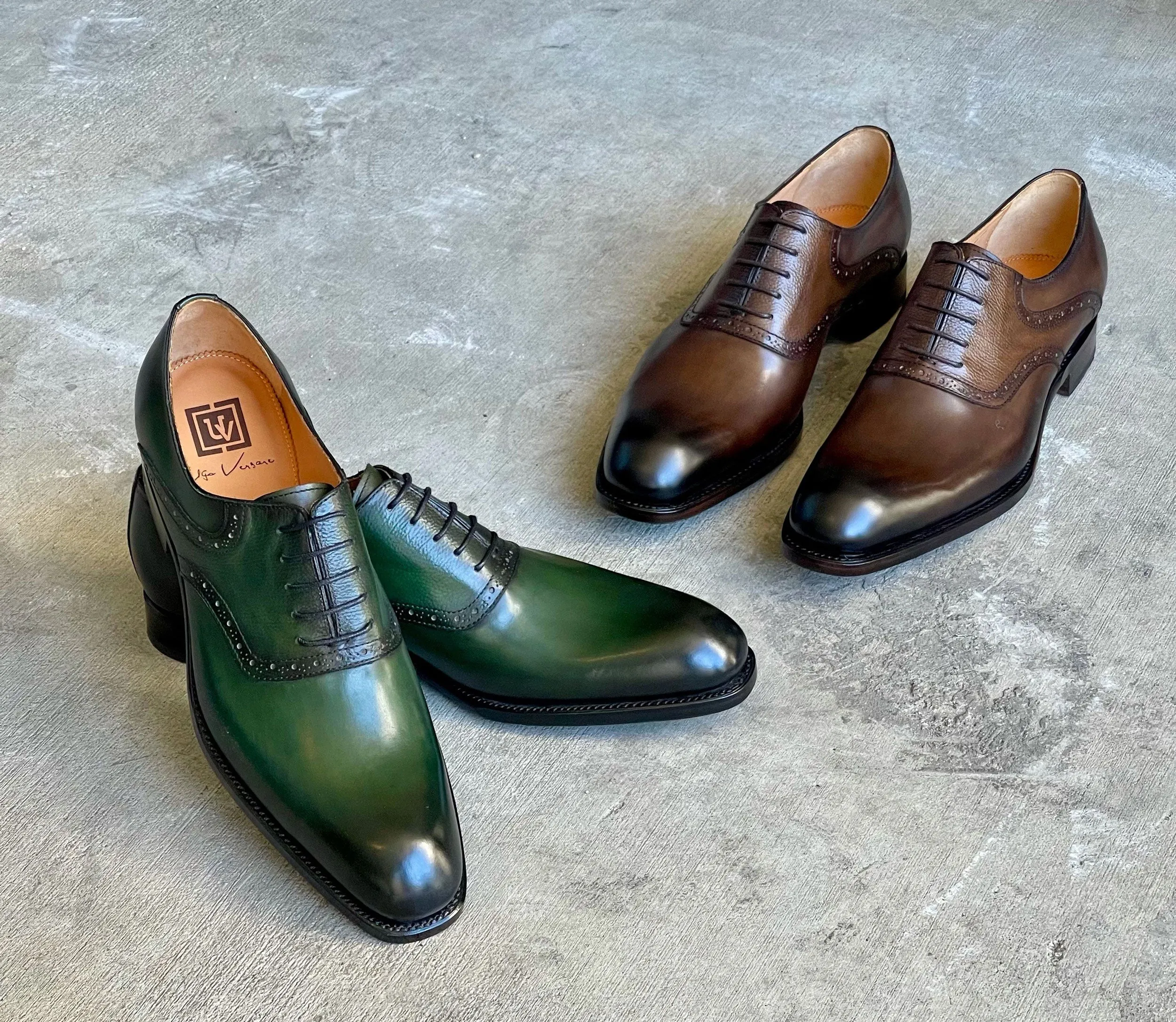 "Hudson" Burnished Calfskin Lace-Up Oxford Brown