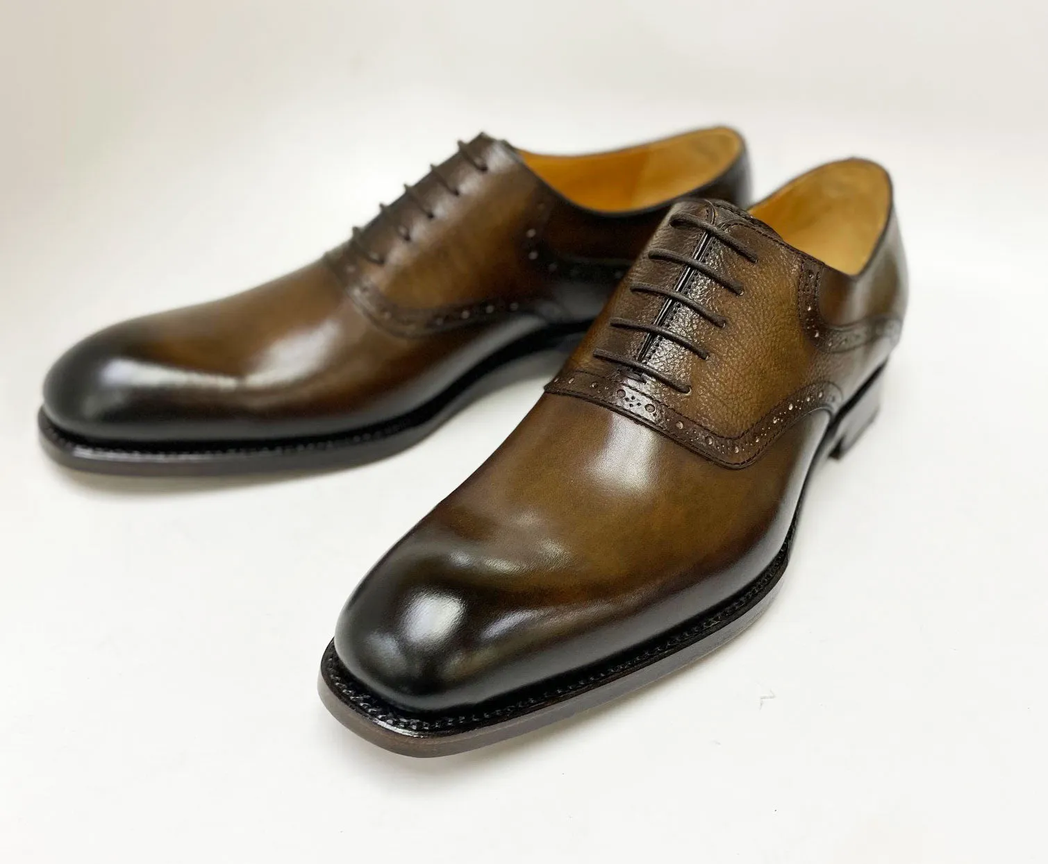 "Hudson" Burnished Calfskin Lace-Up Oxford Brown