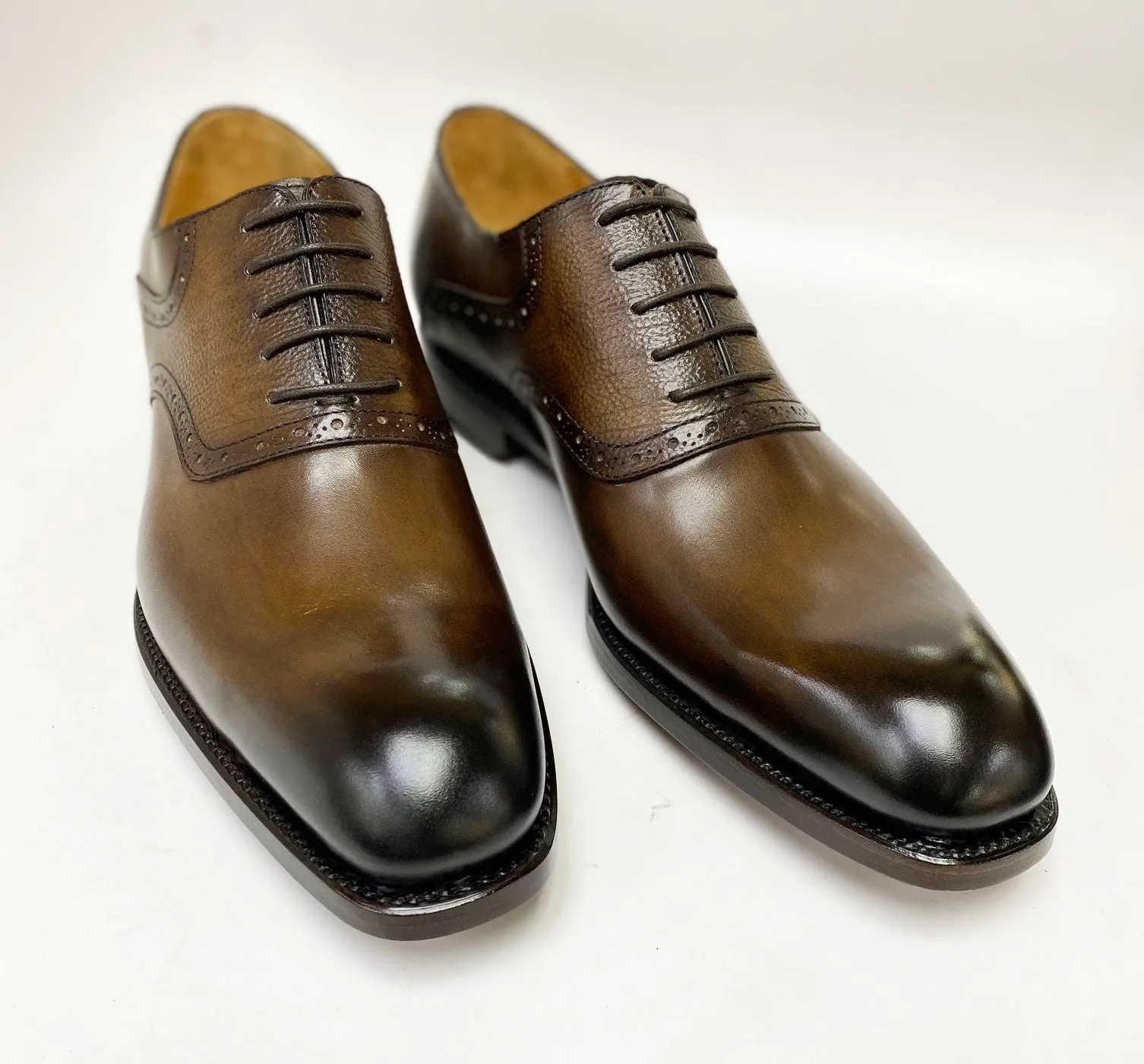 "Hudson" Burnished Calfskin Lace-Up Oxford Brown