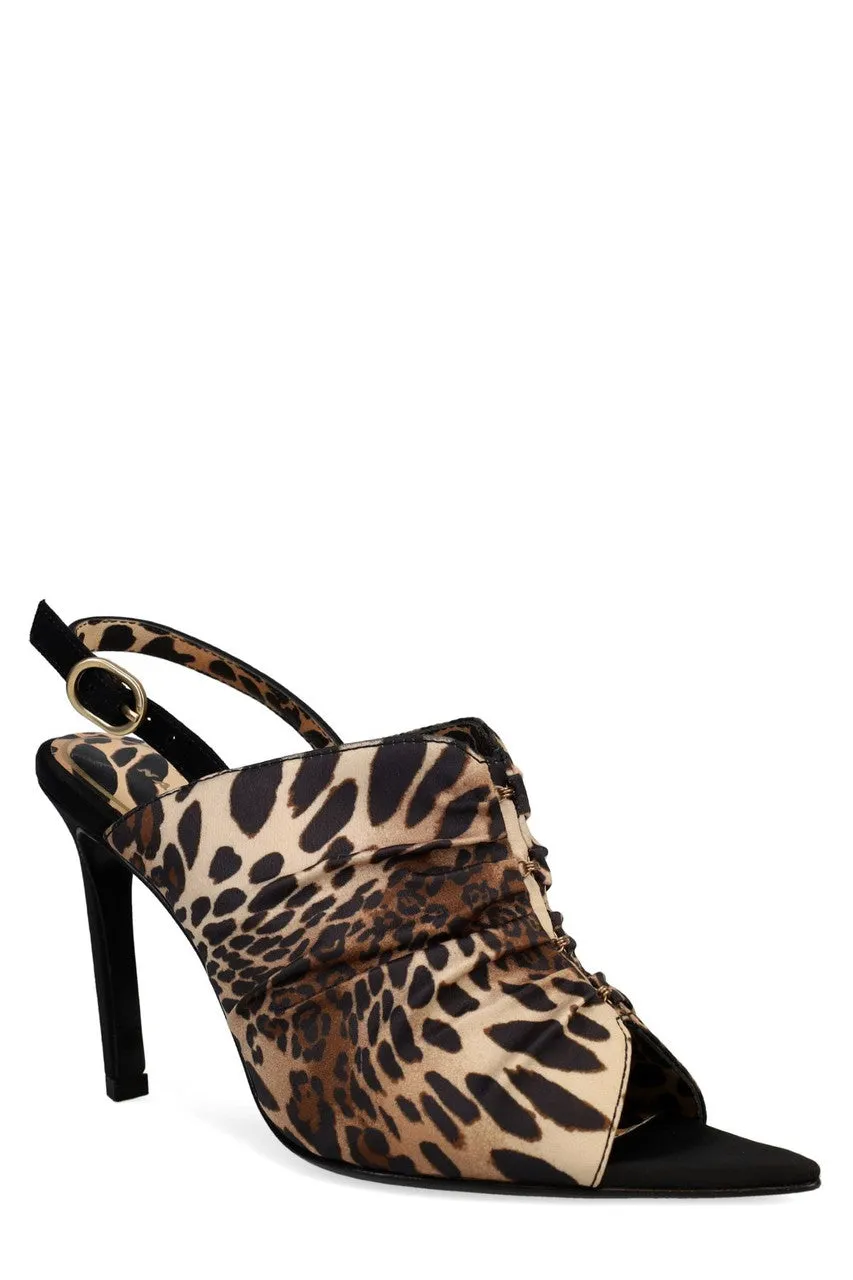 Reen Luxe Leopard Satin Open Toe Sling