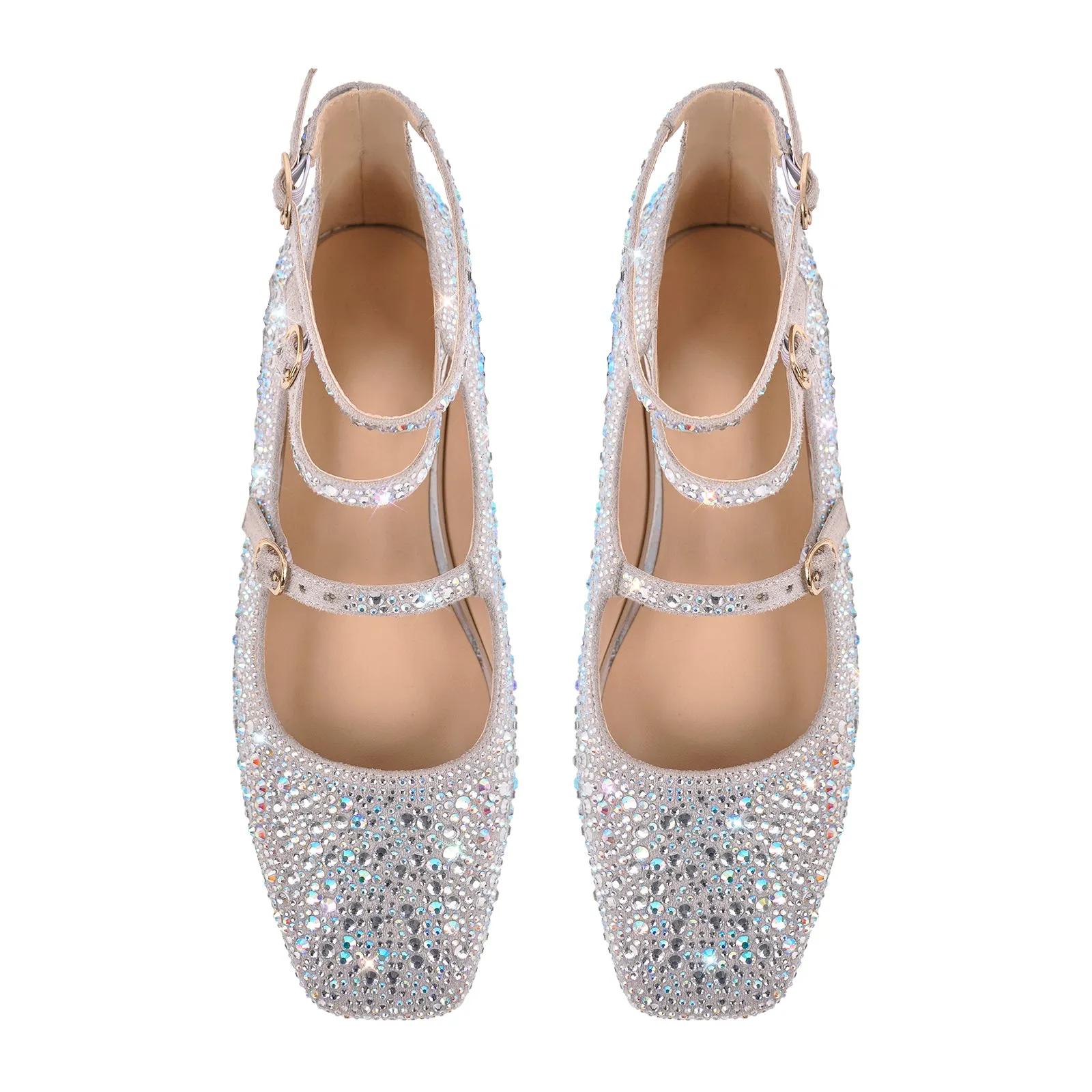 Rhinestone Strap Square Toe Buckle Flats