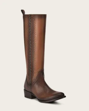 Honey-Colored Contrast Riding-Style Boot